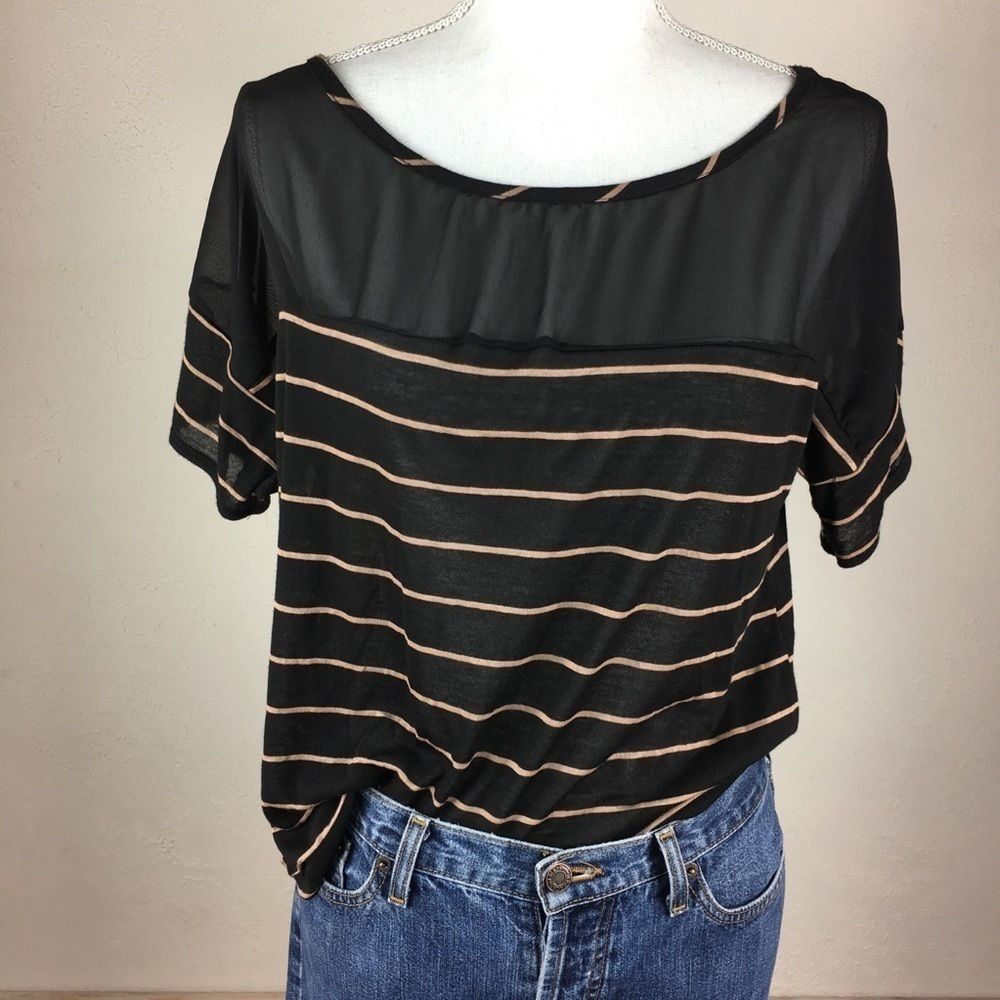 Double Zero Striped Semi Sheer Blouse Rayon Med
